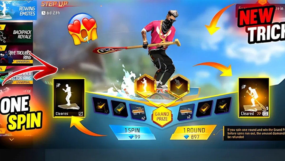 Free Fire Rowing Emotes Event 1 Spin Trick: कम डायमंड्स में जीतें Boat Race Aura Emote!