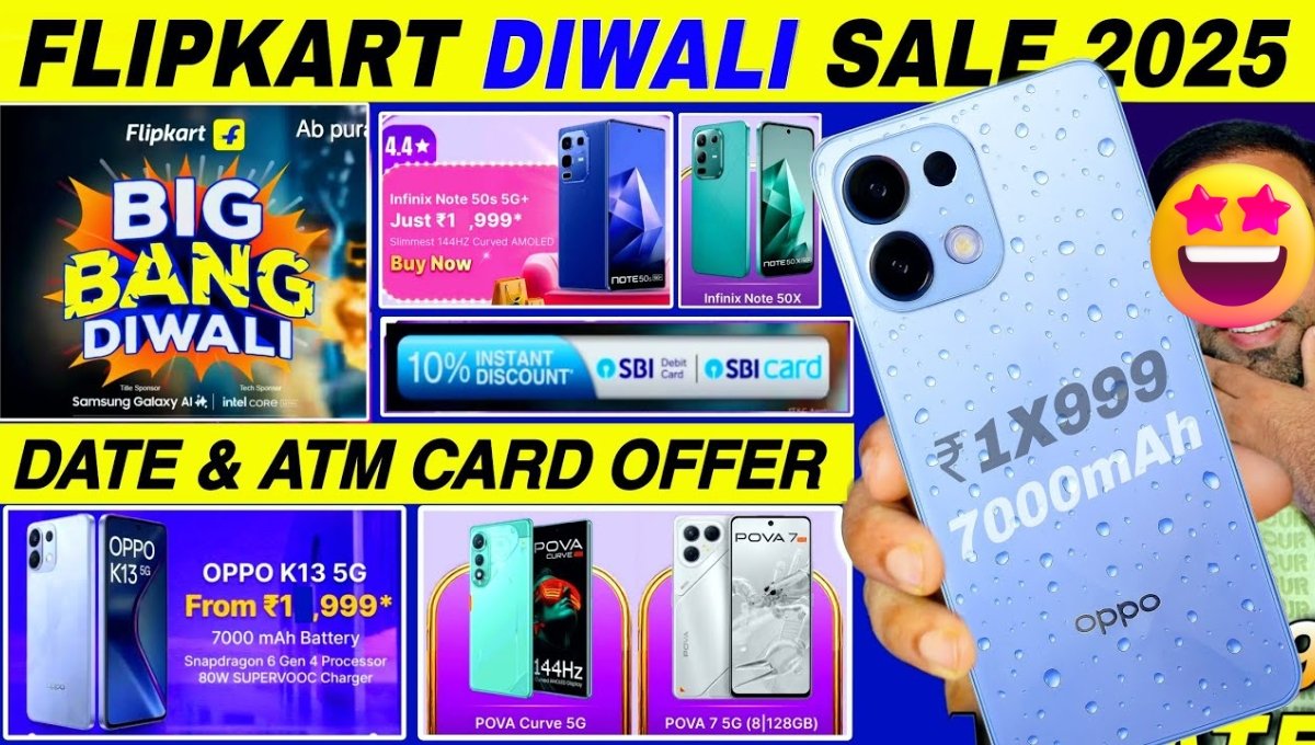 Flipkart Big Bang Diwali Sale 2025 में बिना कार्ड के बेस्ट स्मार्टफोन ऑफर और डिस्काउंट डिटेल्स