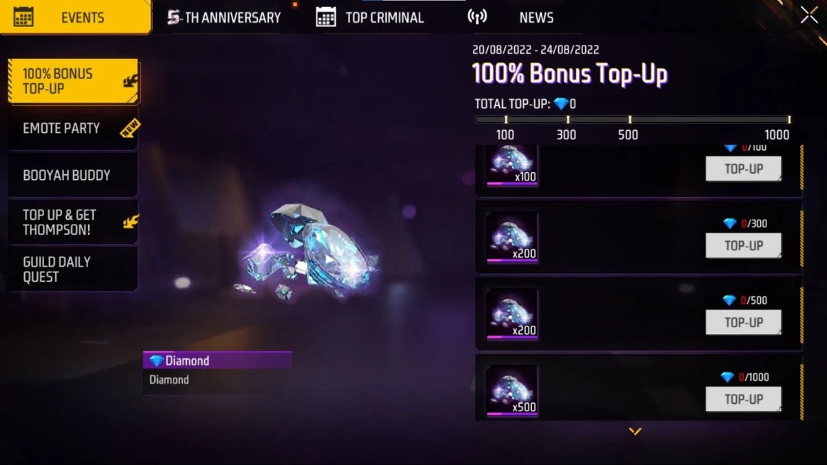 TOP UP 100 DIAMOND FOR BONUS HEAD