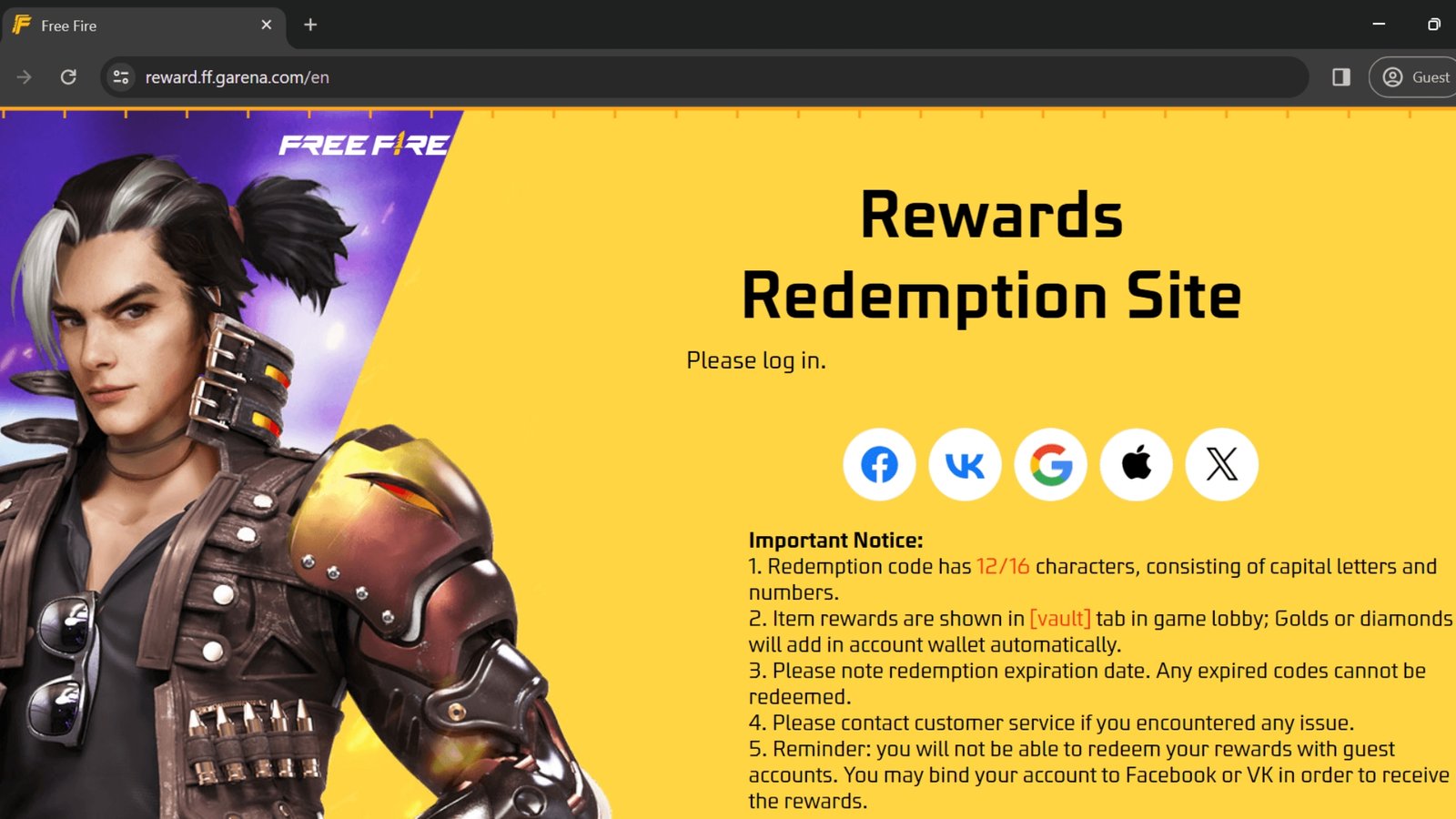 Free Fire India Redeem Code Today