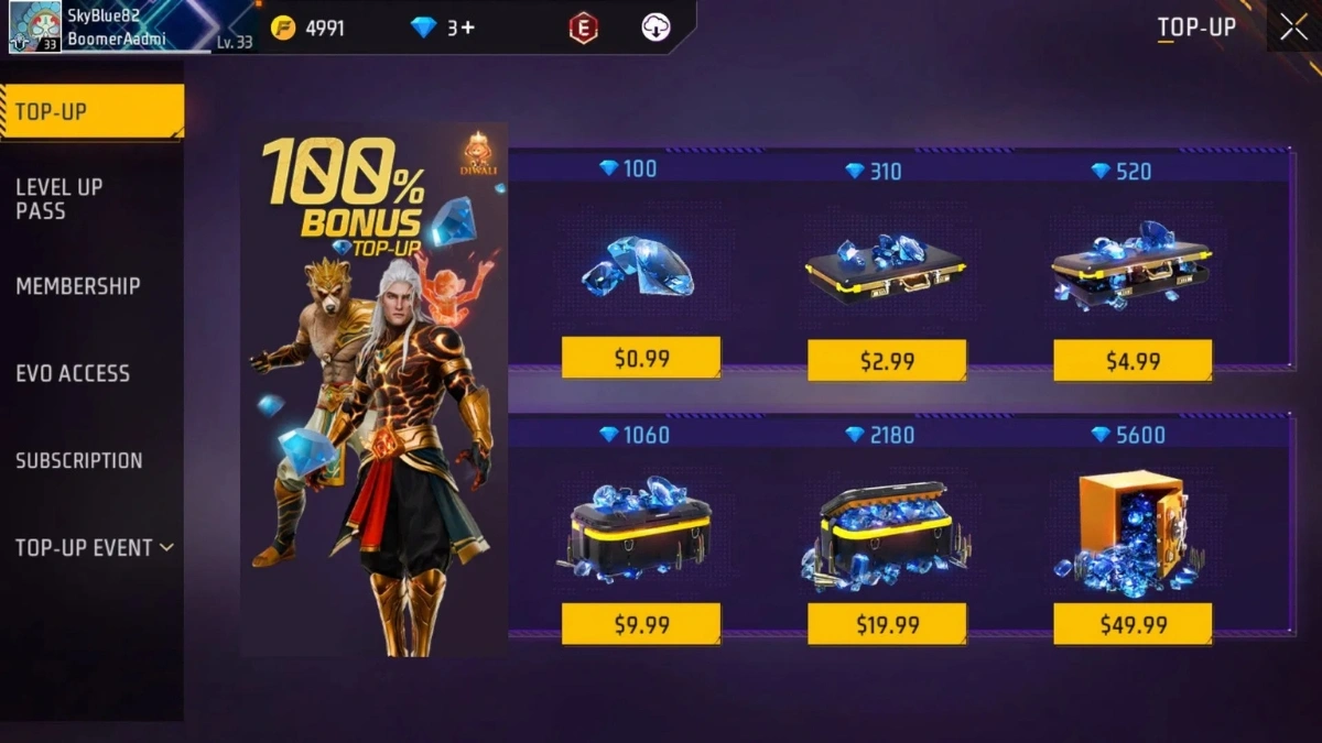 Free Fire Cheap Diamond Top Up Site